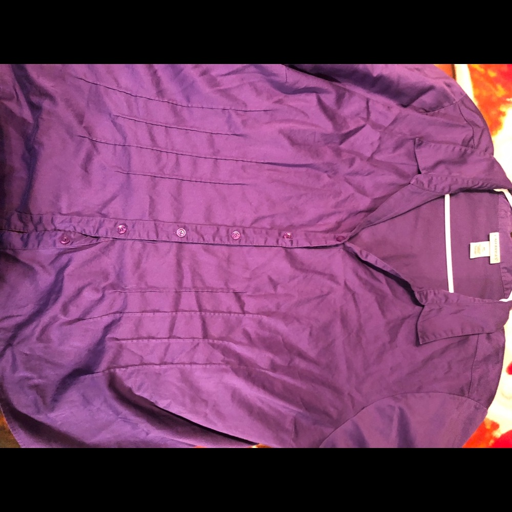 Catherine’s 4X button down dress shirt, purple with front pleat details